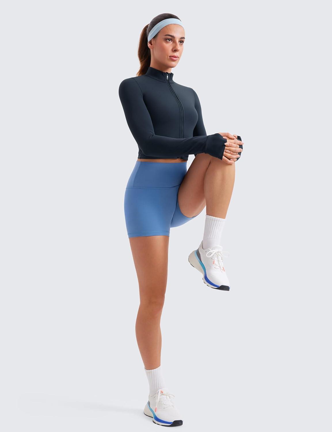 imageCRZ YOGA Butterluxe Cropped Athletic Jackets for Women Full Zip Up Track Tops with Thumb Holes PocketsTwilight Blue