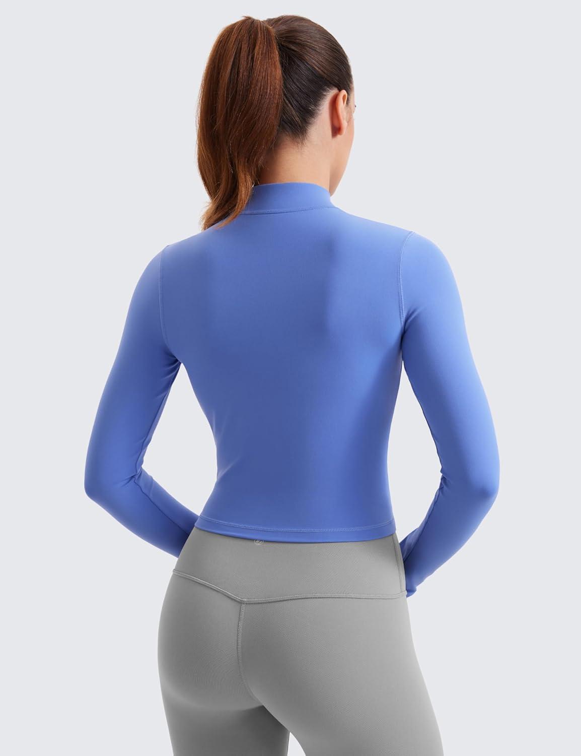 imageCRZ YOGA Butterluxe Cropped Athletic Jackets for Women Full Zip Up Track Tops with Thumb Holes PocketsWild Indigo