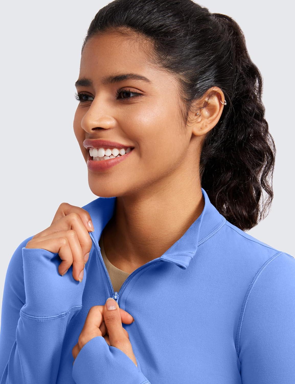 imageCRZ YOGA Butterluxe Cropped Athletic Jackets for Women Full Zip Up Track Tops with Thumb Holes PocketsWild Indigo