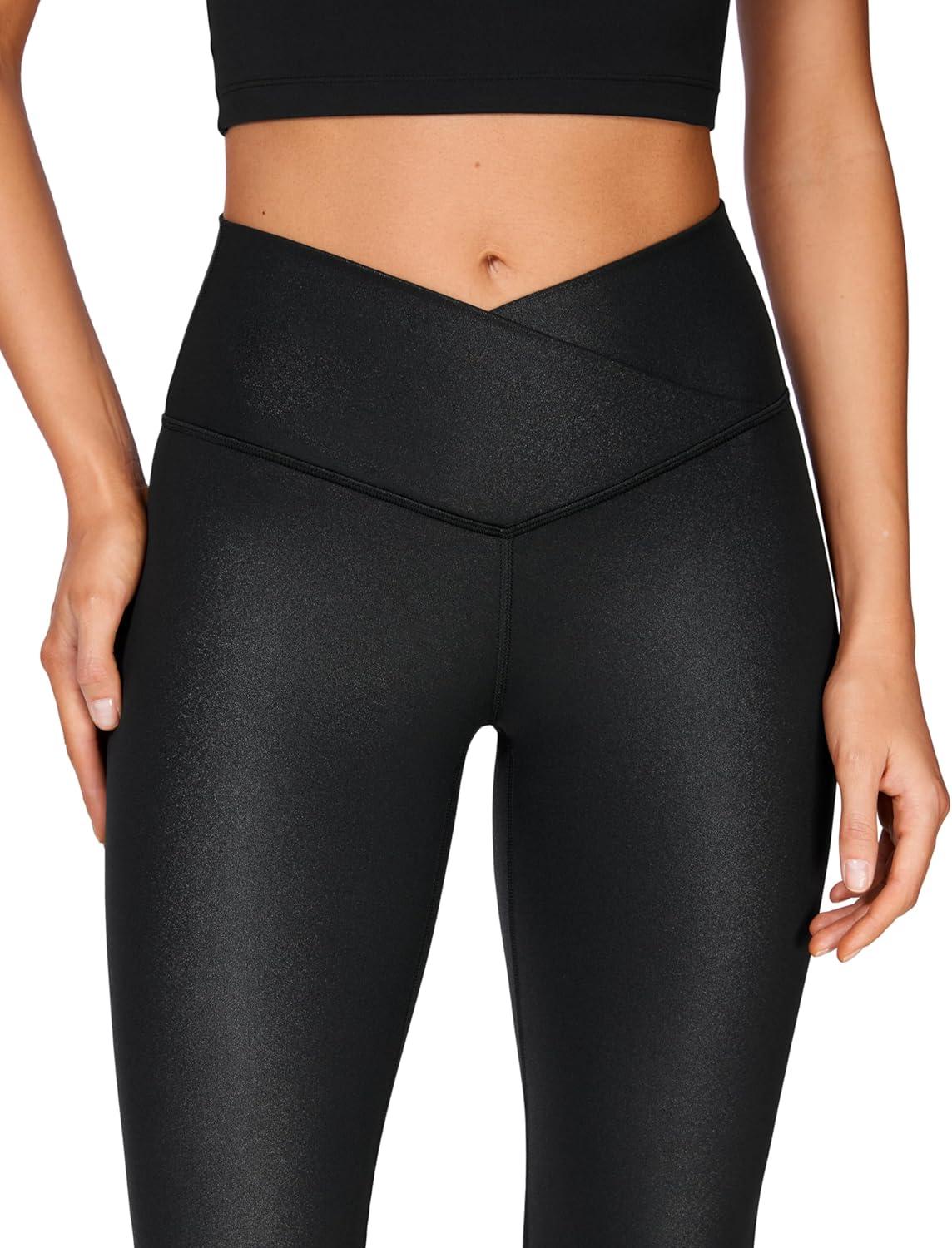 imageCRZ YOGA Butterluxe Crossover Flare Leggings 293133quot High Waist V Cross Bootcut Bell Bottoms Yoga Pants for WomenFaux Leather Black