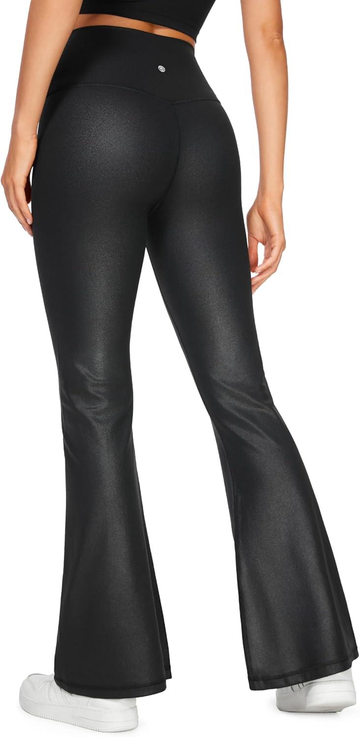imageCRZ YOGA Butterluxe Crossover Flare Leggings 293133quot High Waist V Cross Bootcut Bell Bottoms Yoga Pants for WomenFaux Leather Black