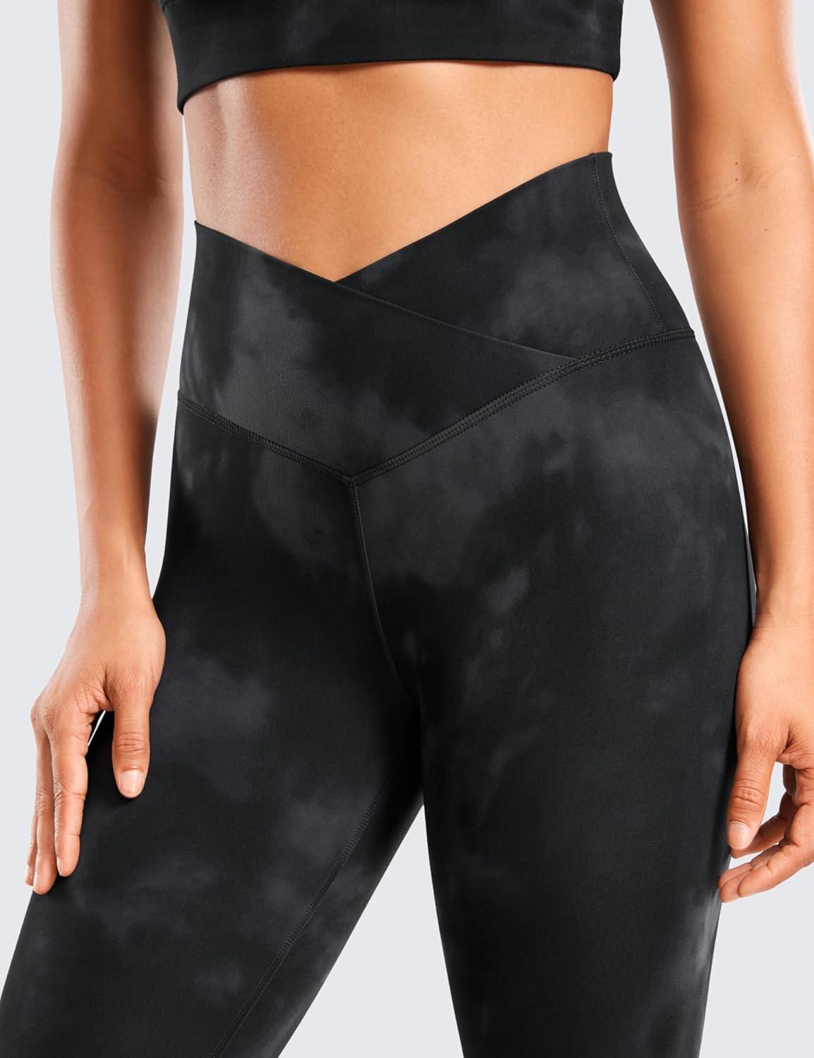 imageCRZ YOGA Butterluxe Crossover Waist Leggings 25quot V Crossover High Waisted Gym Workout Yoga WomensBlack Tie Dye Flowers