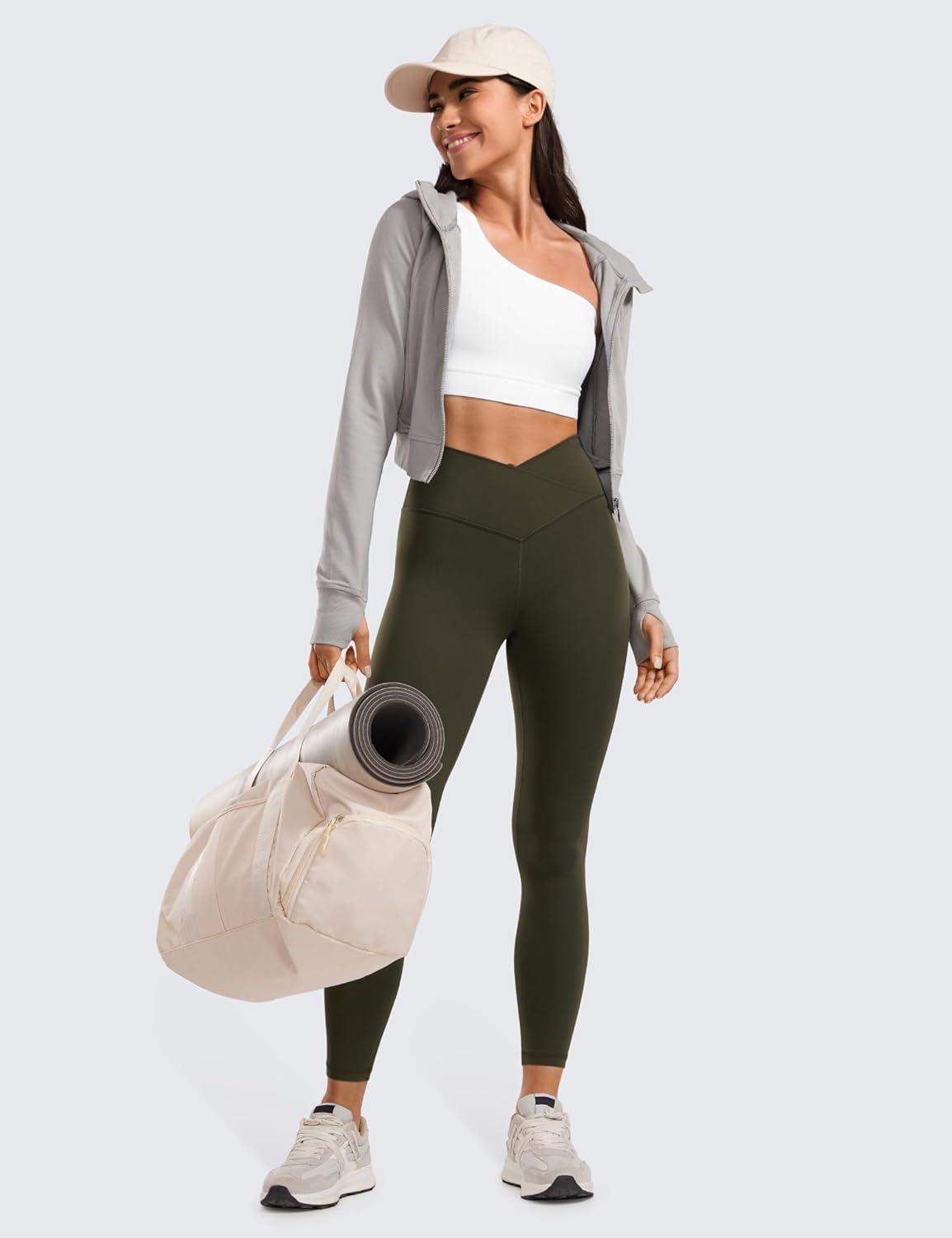 imageCRZ YOGA Butterluxe Crossover Waist Leggings 25quot V Crossover High Waisted Gym Workout Yoga WomensOlive Green