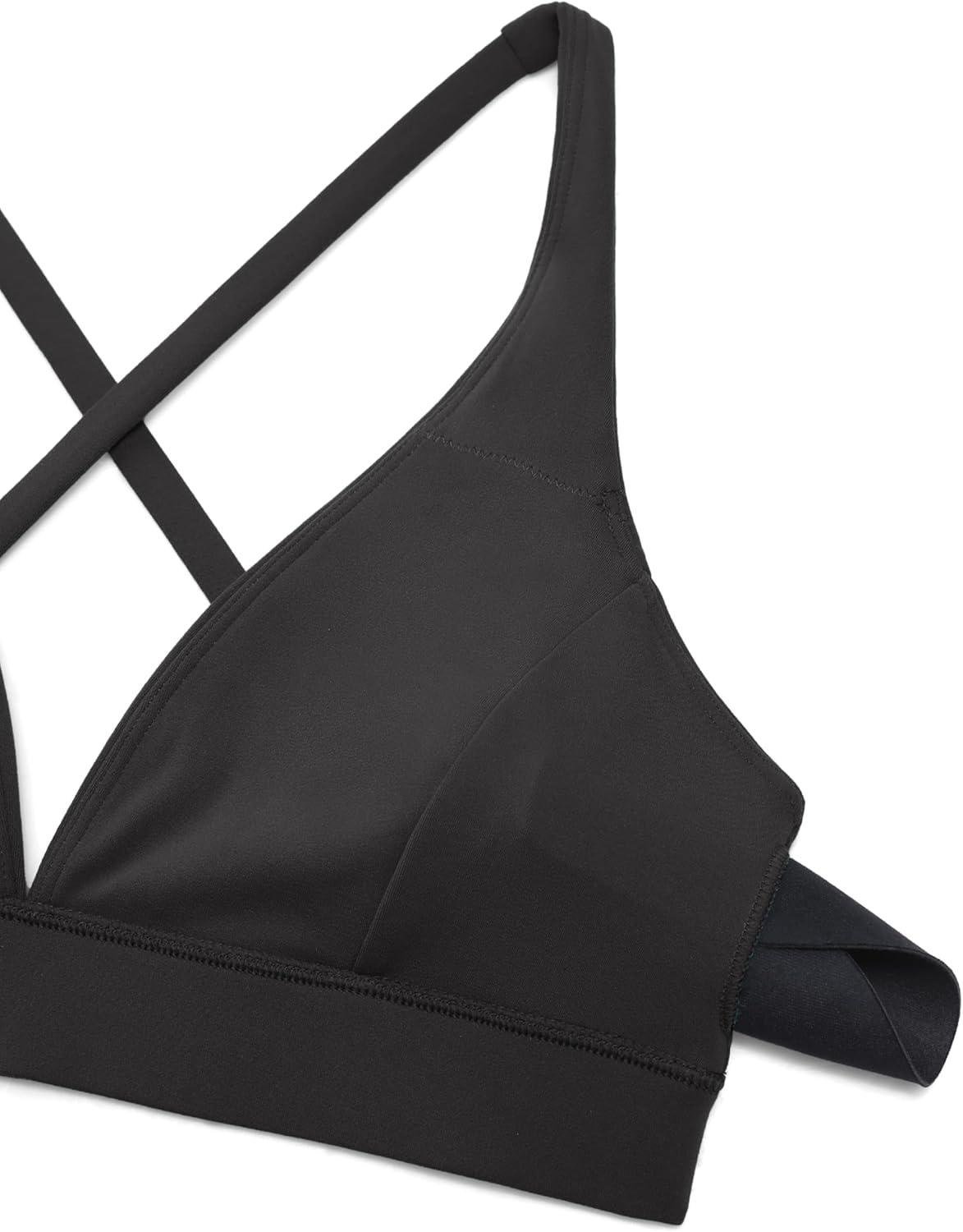 imageCRZ YOGA Butterluxe Deep VNeck Sports Bras for Women Spaghetti Strap Criss Cross Padded Top Low Coverage Wireless YogaBlack