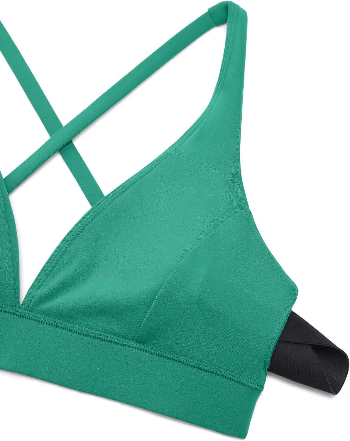imageCRZ YOGA Butterluxe Deep VNeck Sports Bras for Women Spaghetti Strap Criss Cross Padded Top Low Coverage Wireless YogaCascadia Green