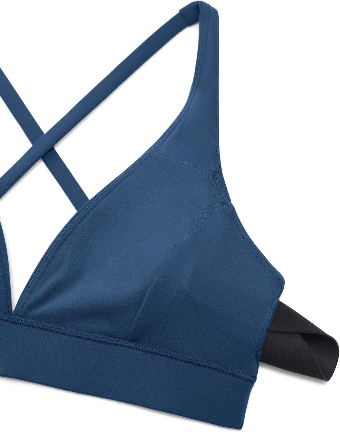 imageCRZ YOGA Butterluxe Deep VNeck Sports Bras for Women Spaghetti Strap Criss Cross Padded Top Low Coverage Wireless YogaFrench Navy