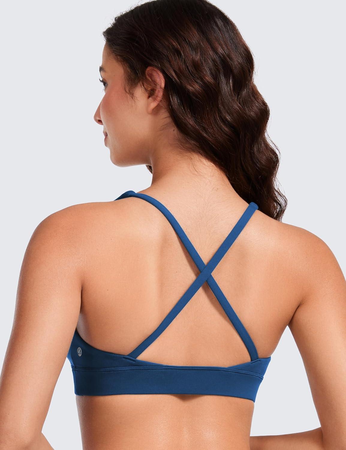 imageCRZ YOGA Butterluxe Deep VNeck Sports Bras for Women Spaghetti Strap Criss Cross Padded Top Low Coverage Wireless YogaFrench Navy