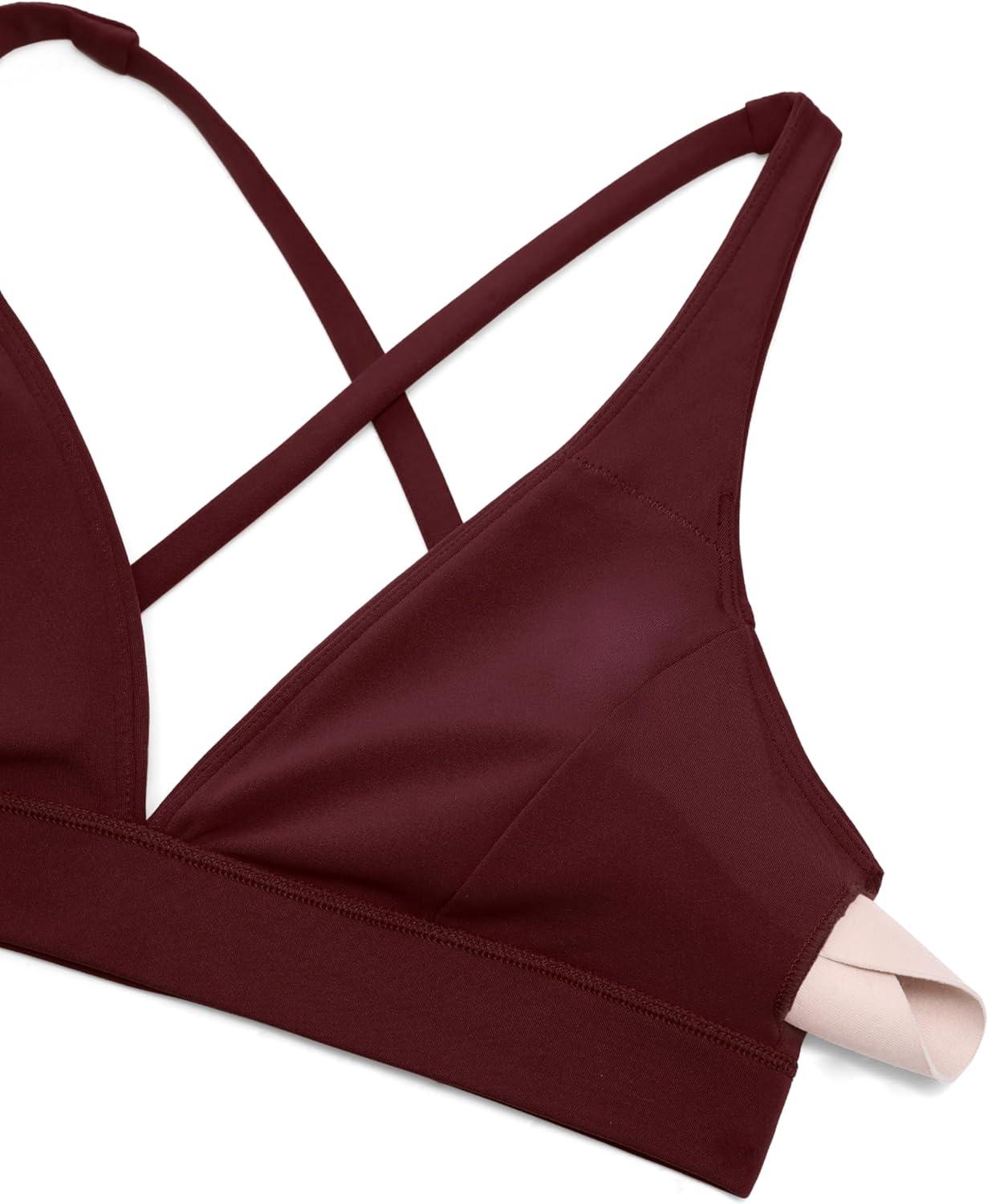 imageCRZ YOGA Butterluxe Deep VNeck Sports Bras for Women Spaghetti Strap Criss Cross Padded Top Low Coverage Wireless YogaRed Merlot