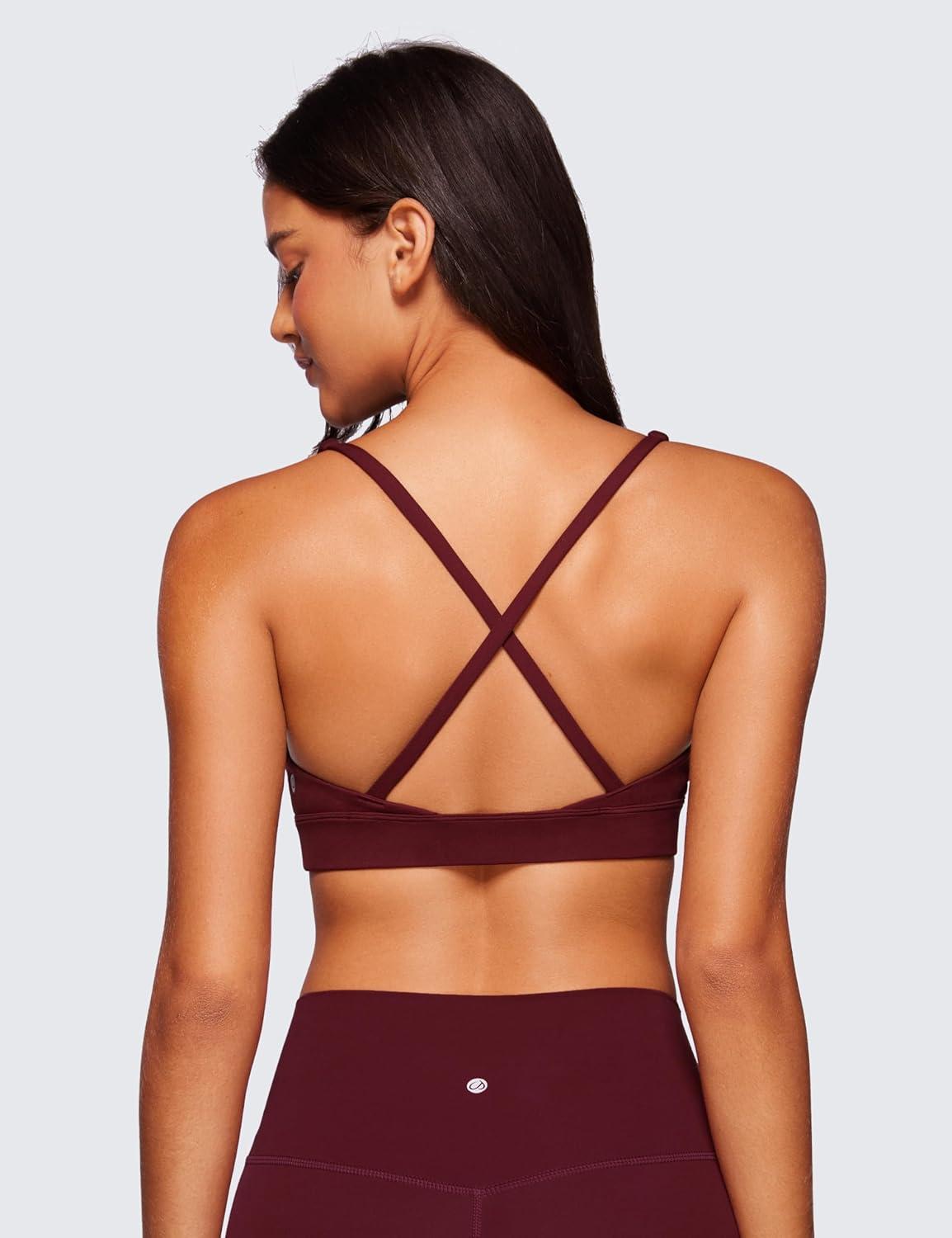 imageCRZ YOGA Butterluxe Deep VNeck Sports Bras for Women Spaghetti Strap Criss Cross Padded Top Low Coverage Wireless YogaRed Merlot