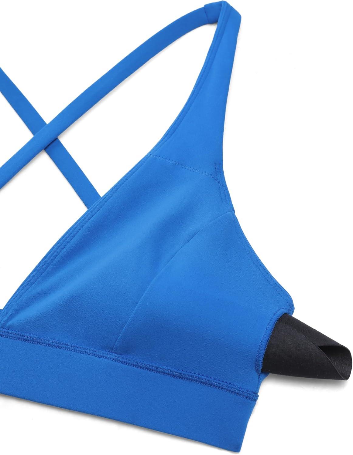 imageCRZ YOGA Butterluxe Deep VNeck Sports Bras for Women Spaghetti Strap Criss Cross Padded Top Low Coverage Wireless YogaSparkle Blue