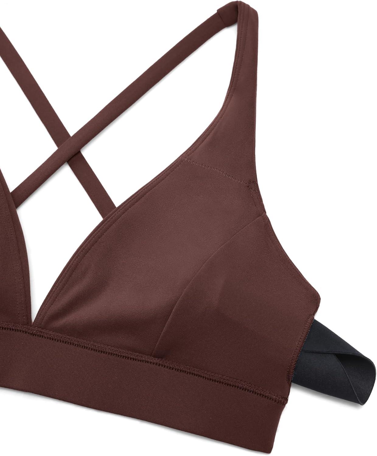 imageCRZ YOGA Butterluxe Deep VNeck Sports Bras for Women Spaghetti Strap Criss Cross Padded Top Low Coverage Wireless YogaTaupe