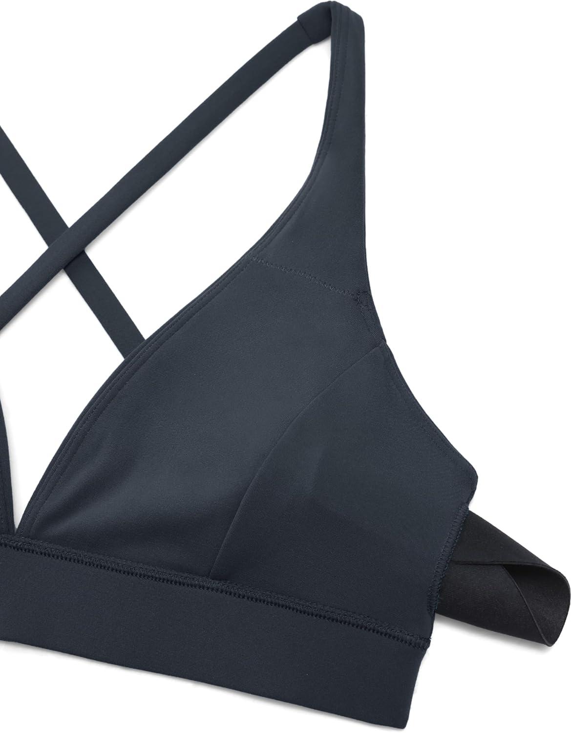 imageCRZ YOGA Butterluxe Deep VNeck Sports Bras for Women Spaghetti Strap Criss Cross Padded Top Low Coverage Wireless YogaTrue Navy