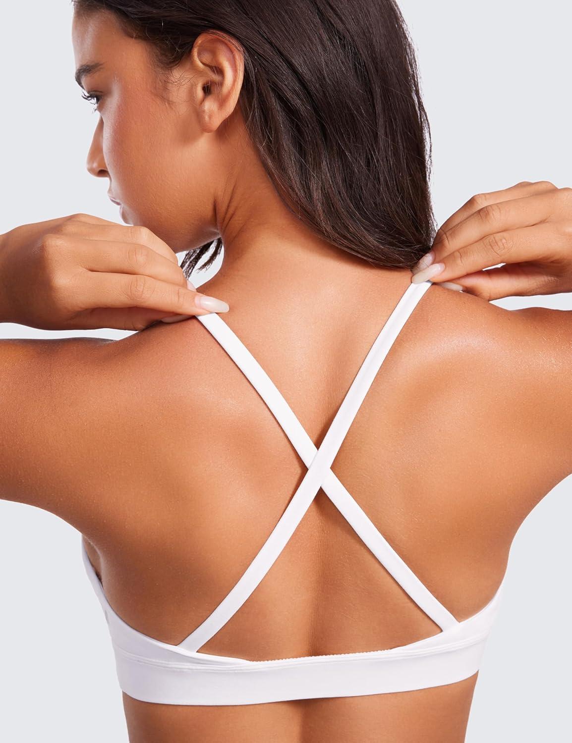 imageCRZ YOGA Butterluxe Deep VNeck Sports Bras for Women Spaghetti Strap Criss Cross Padded Top Low Coverage Wireless YogaWhite