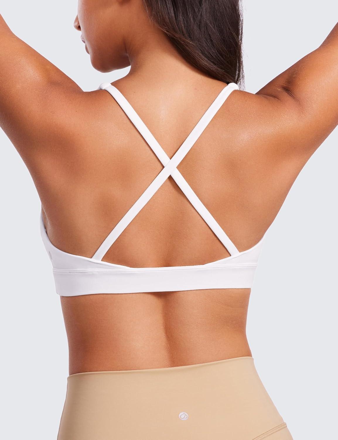 imageCRZ YOGA Butterluxe Deep VNeck Sports Bras for Women Spaghetti Strap Criss Cross Padded Top Low Coverage Wireless YogaWhite