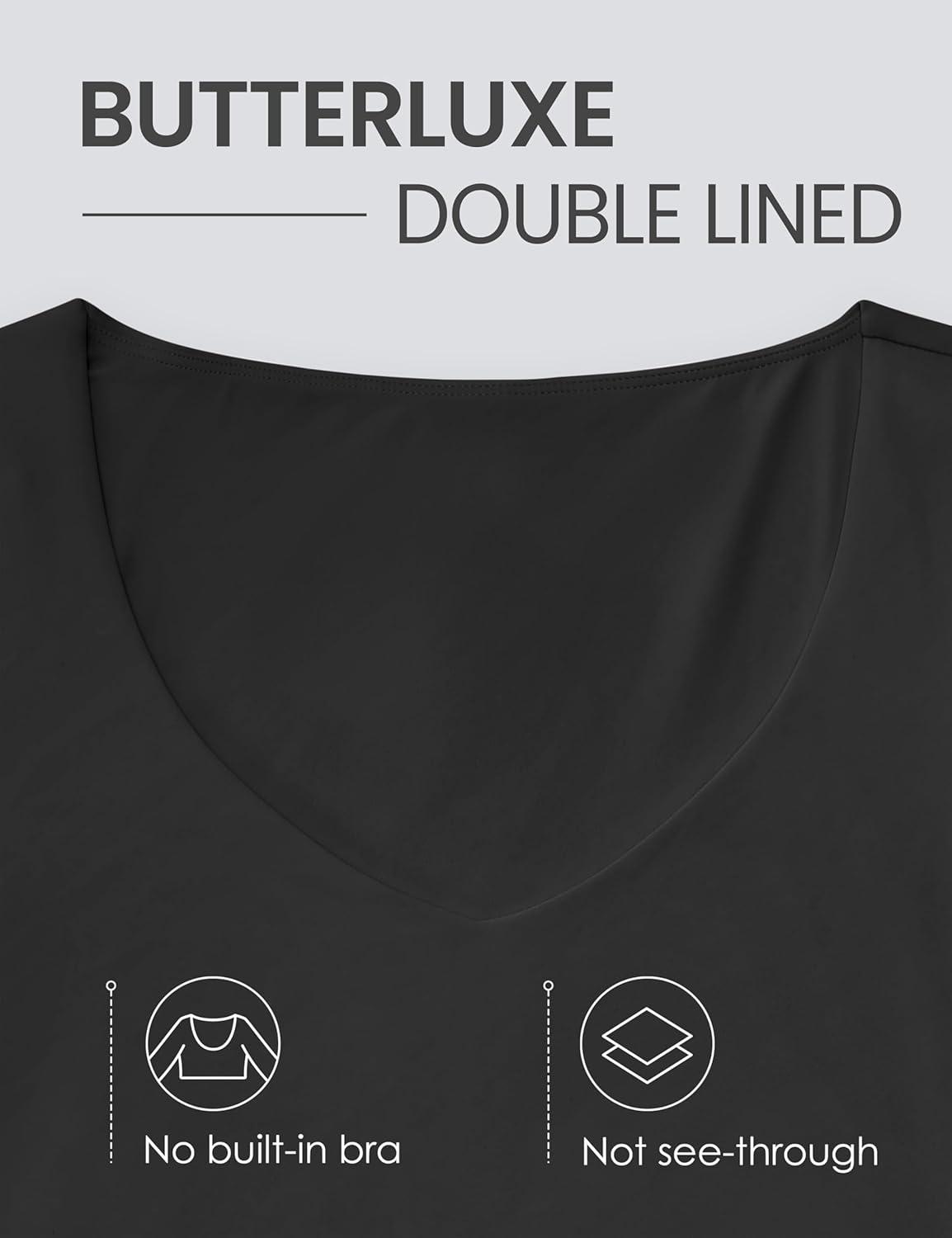 imageCRZ YOGA Butterluxe Double Lined Long Sleeve Yoga Shirts for Women V Neck Cropped Casual TShirt Tight Crop Fitted TopsBlack