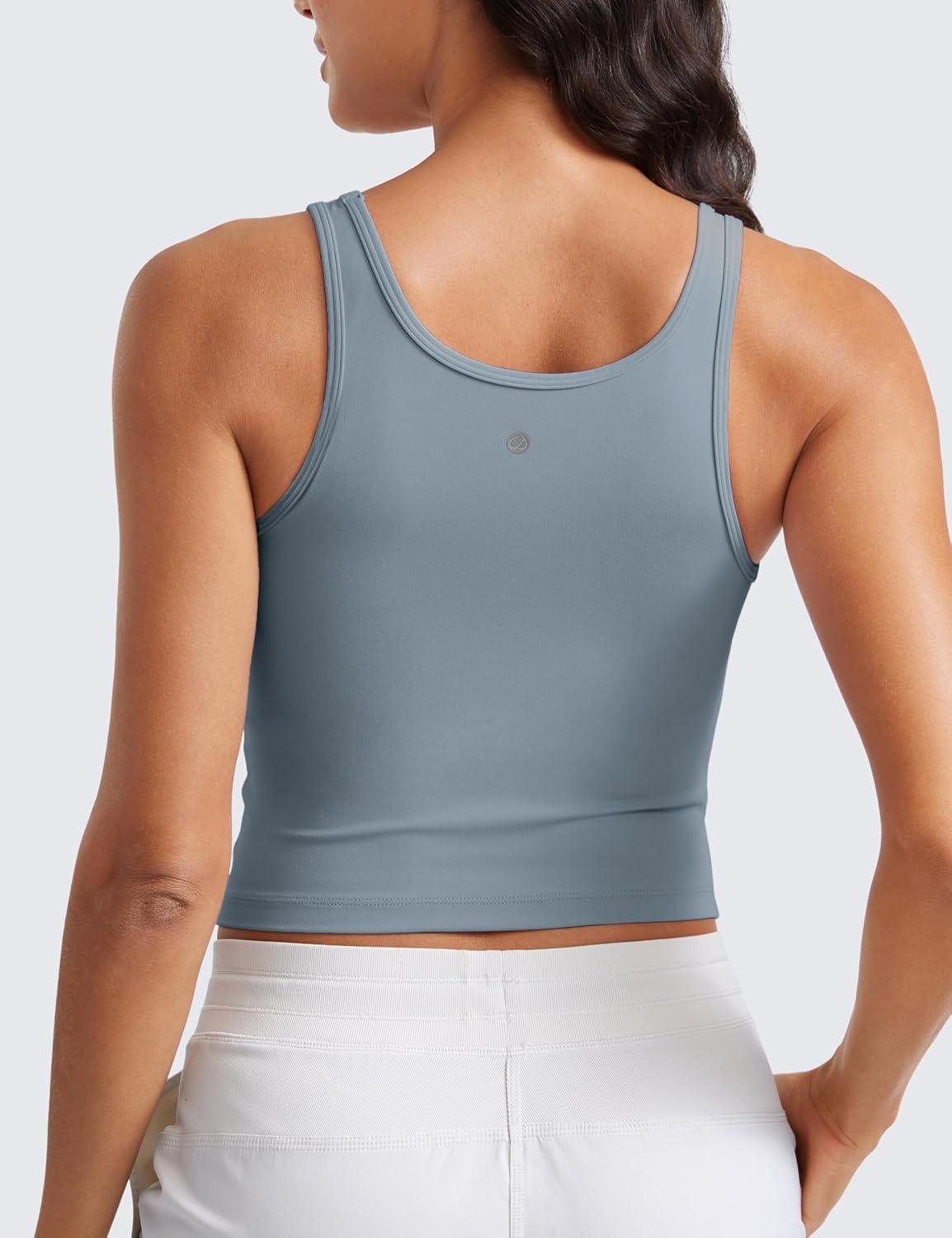 imageCRZ YOGA Butterluxe Double Lined Tank Tops for Women Workout Casual Scoop Neck Racerback Crop Sleeveless ShirtBelgian Blue
