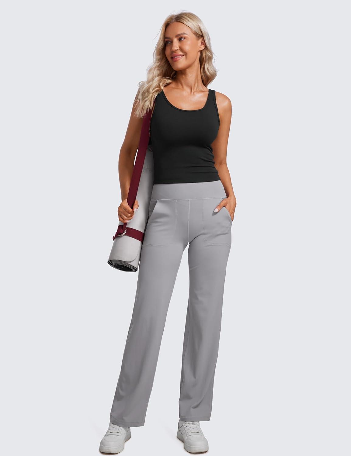 imageCRZ YOGA Butterluxe Double Lined Tank Tops for Women Workout Casual Scoop Neck Racerback Crop Sleeveless ShirtBlack