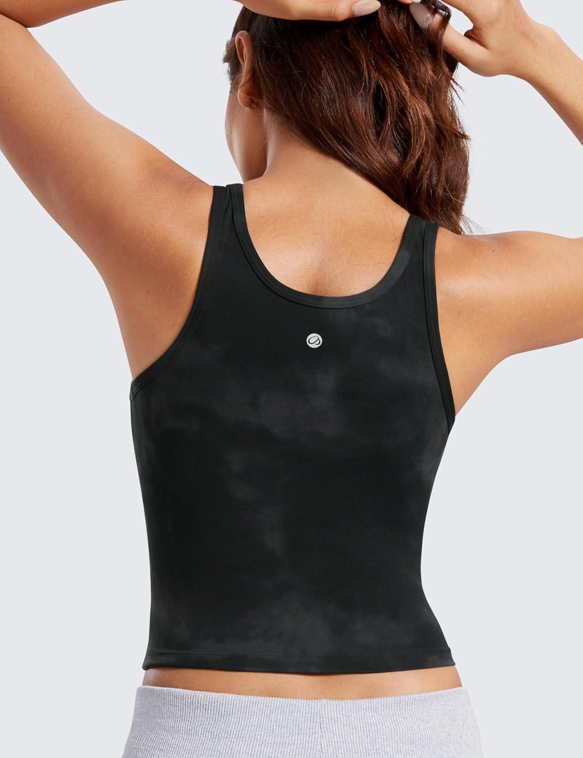 imageCRZ YOGA Butterluxe Double Lined Tank Tops for Women Workout Casual Scoop Neck Racerback Crop Sleeveless ShirtBlack Tie Dye Flowers