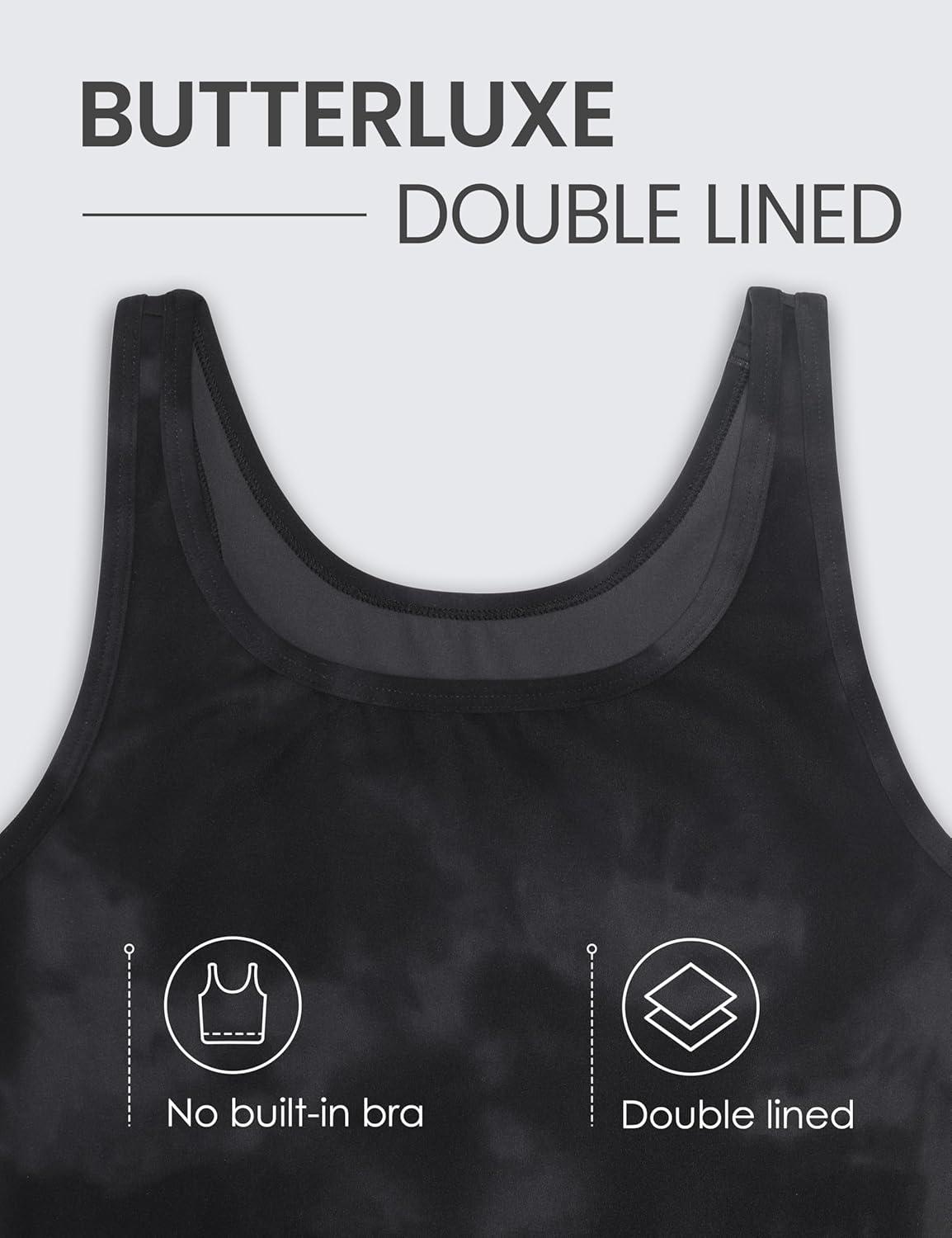 imageCRZ YOGA Butterluxe Double Lined Tank Tops for Women Workout Casual Scoop Neck Racerback Crop Sleeveless ShirtBlack Tie Dye Flowers