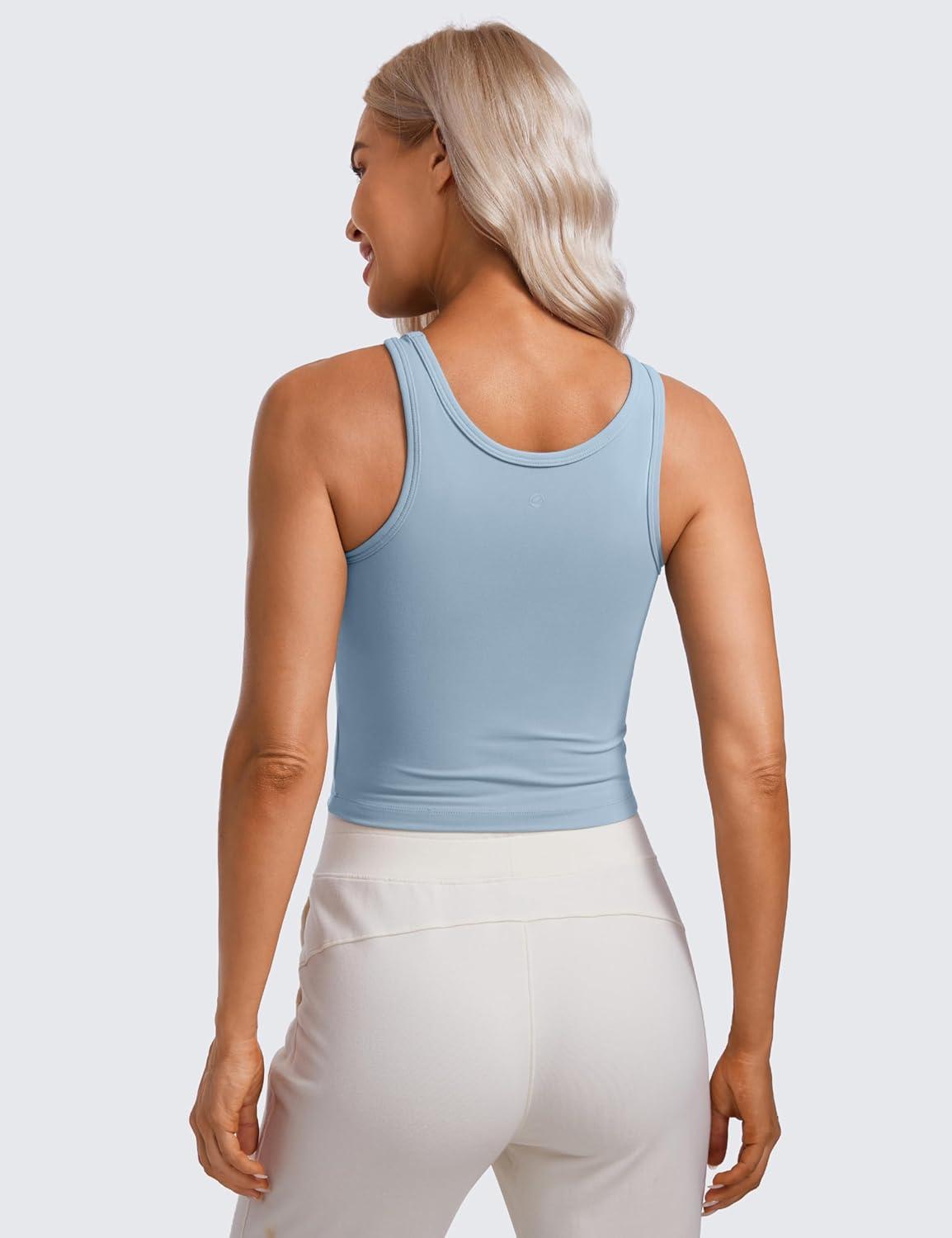 imageCRZ YOGA Butterluxe Double Lined Tank Tops for Women Workout Casual Scoop Neck Racerback Crop Sleeveless ShirtCambric Blue