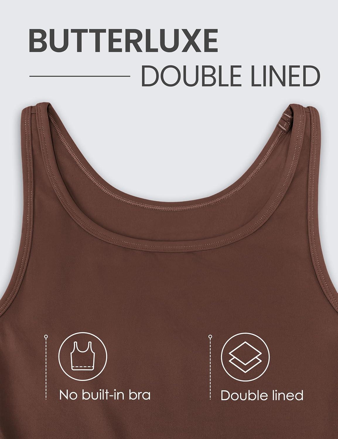 imageCRZ YOGA Butterluxe Double Lined Tank Tops for Women Workout Casual Scoop Neck Racerback Crop Sleeveless ShirtCoffee Brown