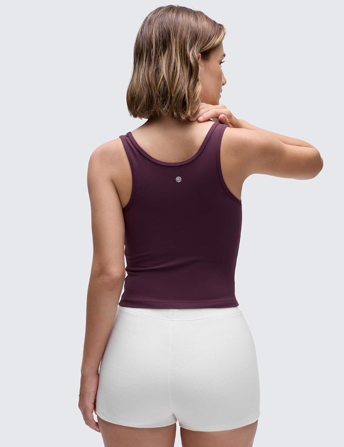 imageCRZ YOGA Butterluxe Double Lined Tank Tops for Women Workout Casual Scoop Neck Racerback Crop Sleeveless ShirtDeep Purple