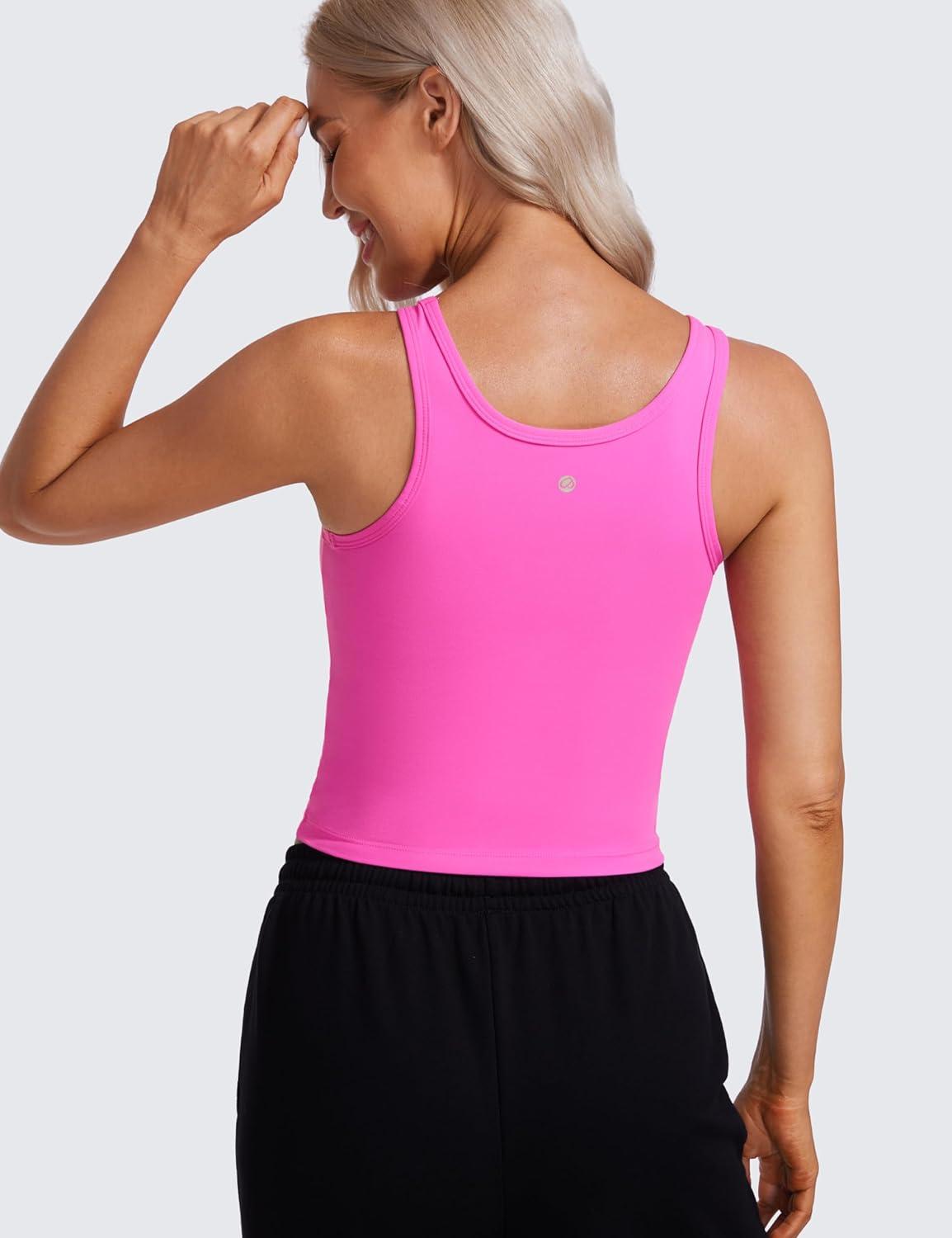 imageCRZ YOGA Butterluxe Double Lined Tank Tops for Women Workout Casual Scoop Neck Racerback Crop Sleeveless ShirtLight Purple