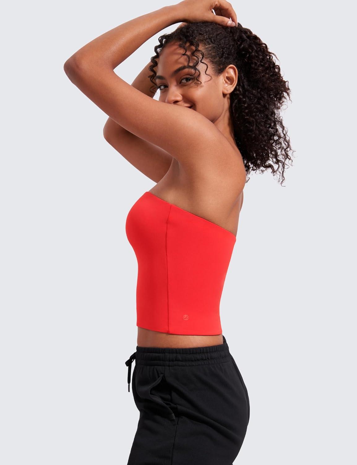 imageCRZ YOGA Butterluxe Double Lined Tube Tops for Women Going Out Casual Tank Bandeau Crop Strapless ShirtsDeep Red