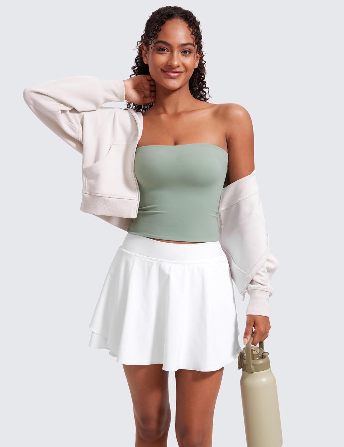 imageCRZ YOGA Butterluxe Double Lined Tube Tops for Women Going Out Casual Tank Bandeau Crop Strapless ShirtsGreen Palm Court
