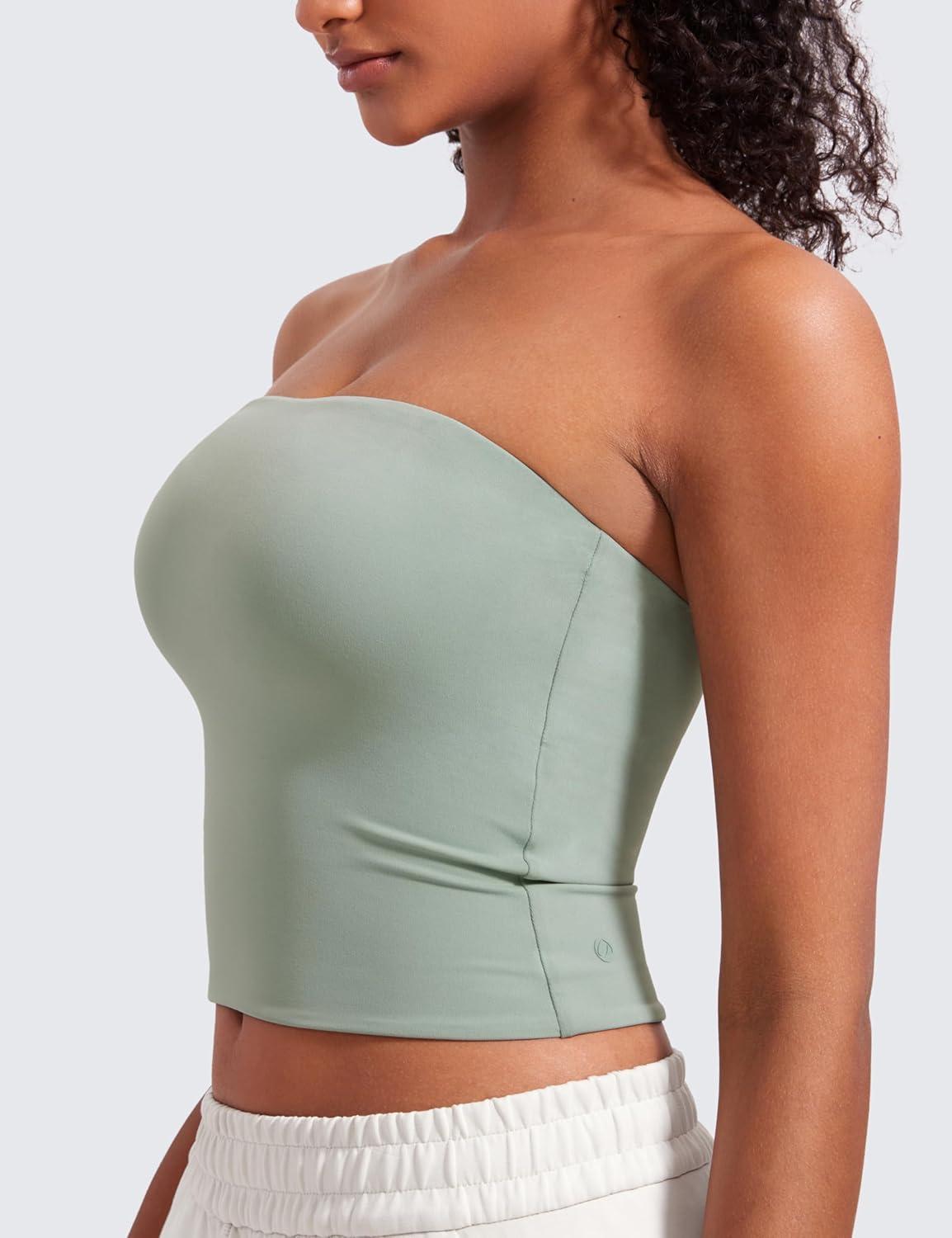 imageCRZ YOGA Butterluxe Double Lined Tube Tops for Women Going Out Casual Tank Bandeau Crop Strapless ShirtsGreen Palm Court