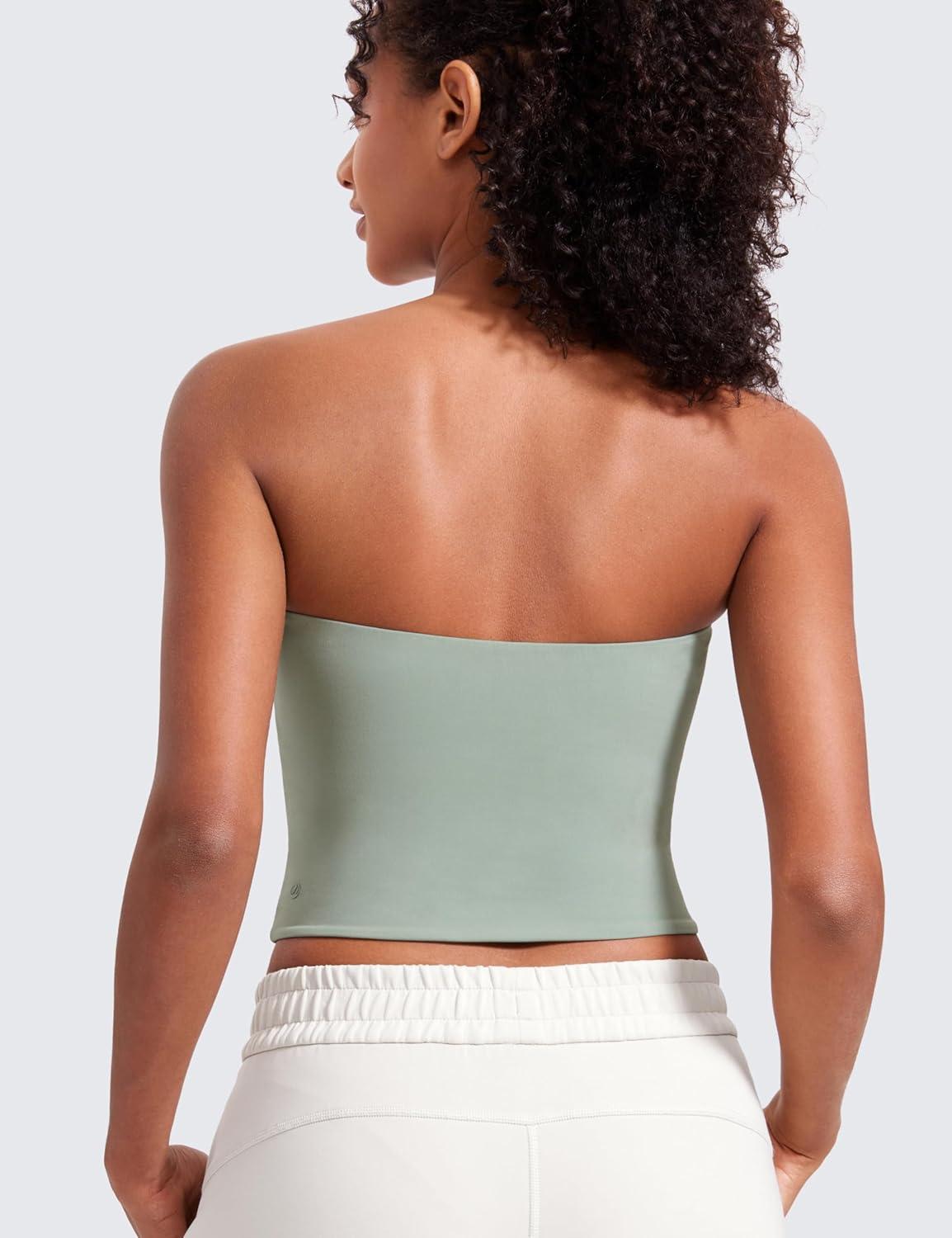 imageCRZ YOGA Butterluxe Double Lined Tube Tops for Women Going Out Casual Tank Bandeau Crop Strapless ShirtsGreen Palm Court