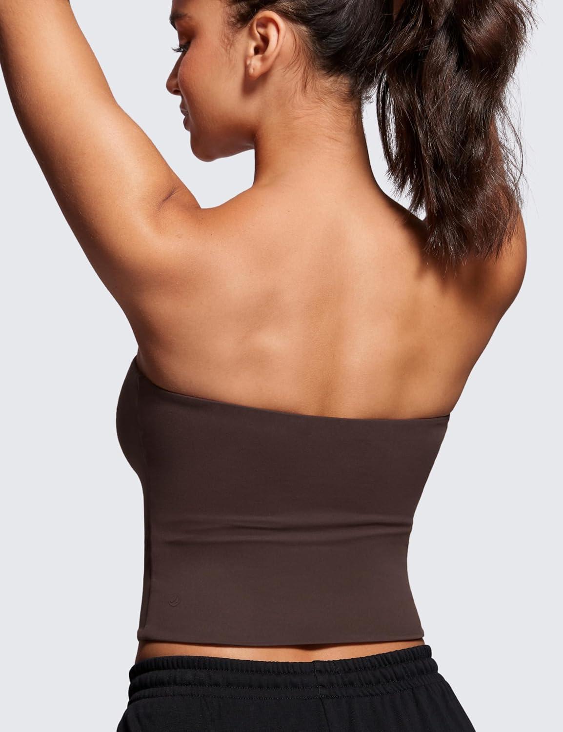 imageCRZ YOGA Butterluxe Double Lined Tube Tops for Women Going Out Casual Tank Bandeau Crop Strapless ShirtsHot Fudge Brown