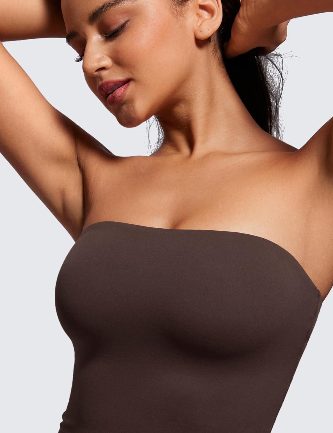 imageCRZ YOGA Butterluxe Double Lined Tube Tops for Women Going Out Casual Tank Bandeau Crop Strapless ShirtsHot Fudge Brown