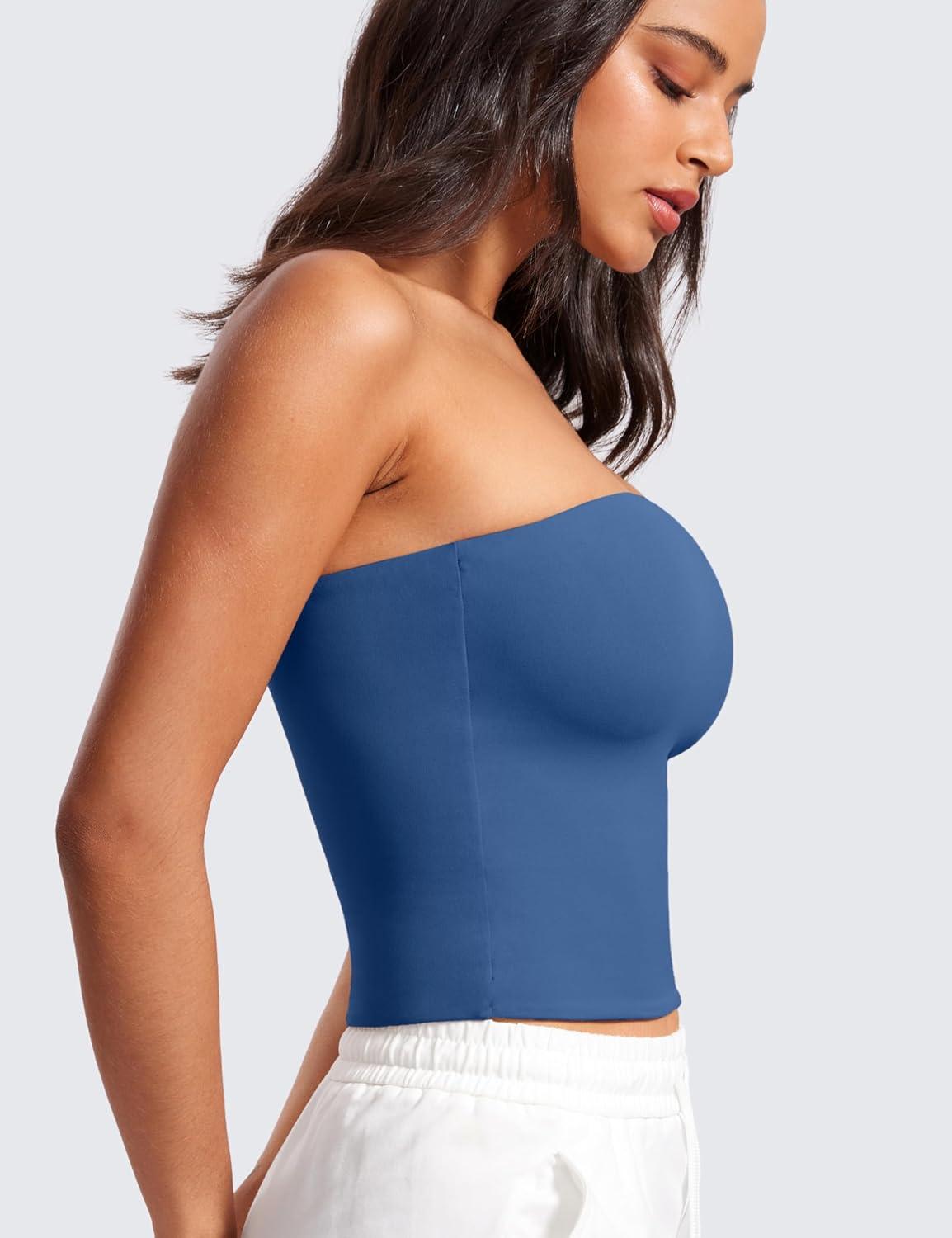 imageCRZ YOGA Butterluxe Double Lined Tube Tops for Women Going Out Casual Tank Bandeau Crop Strapless ShirtsPitch Blue