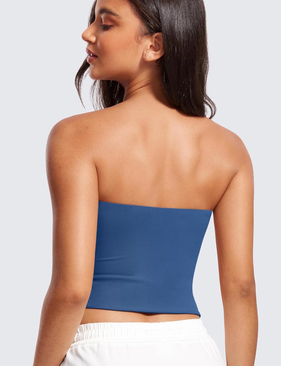 imageCRZ YOGA Butterluxe Double Lined Tube Tops for Women Going Out Casual Tank Bandeau Crop Strapless ShirtsPitch Blue