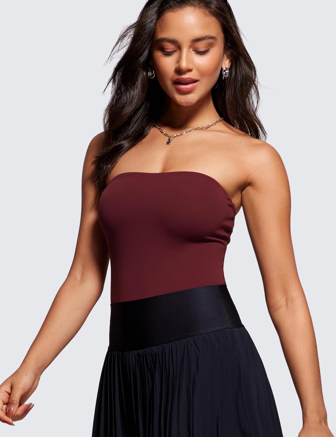 imageCRZ YOGA Butterluxe Double Lined Tube Tops for Women Going Out Casual Tank Bandeau Crop Strapless ShirtsRed Merlot