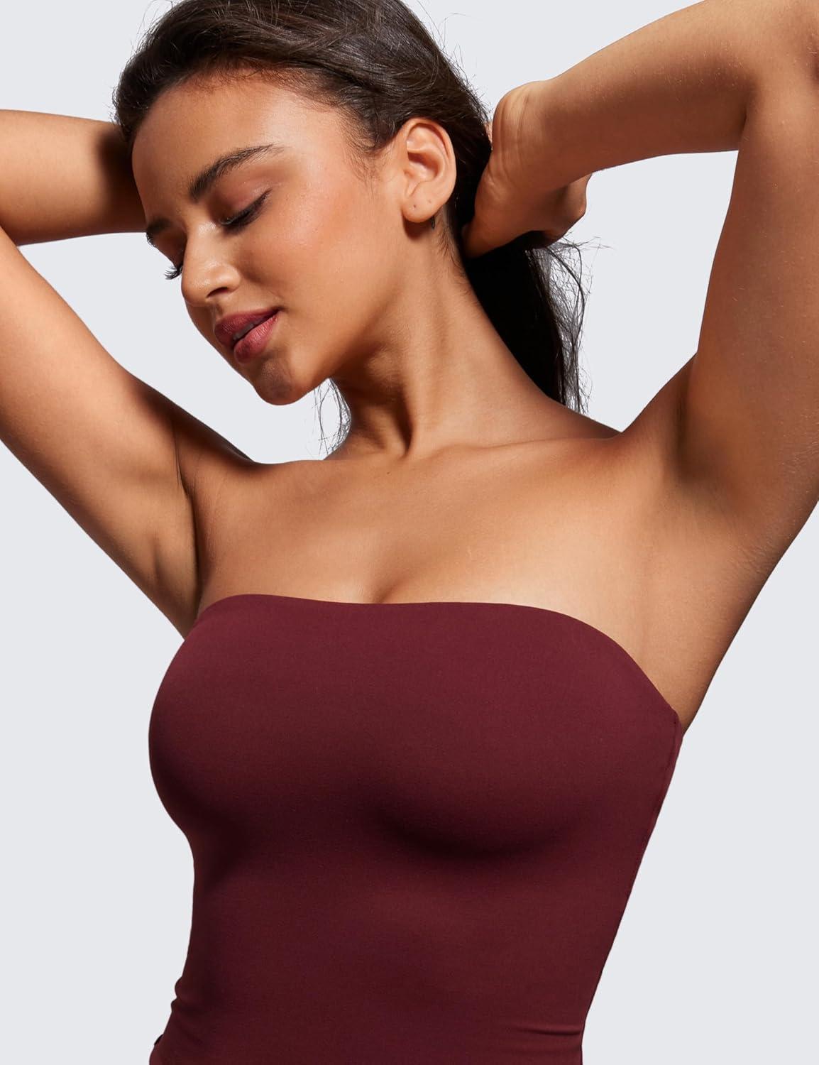 imageCRZ YOGA Butterluxe Double Lined Tube Tops for Women Going Out Casual Tank Bandeau Crop Strapless ShirtsRed Merlot