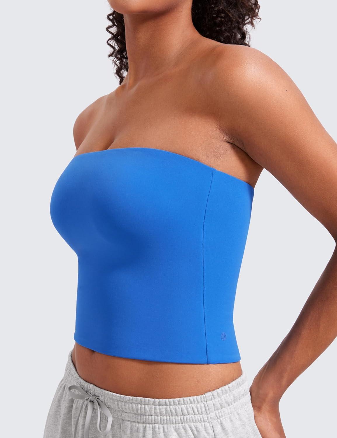 imageCRZ YOGA Butterluxe Double Lined Tube Tops for Women Going Out Casual Tank Bandeau Crop Strapless ShirtsSparkle Blue