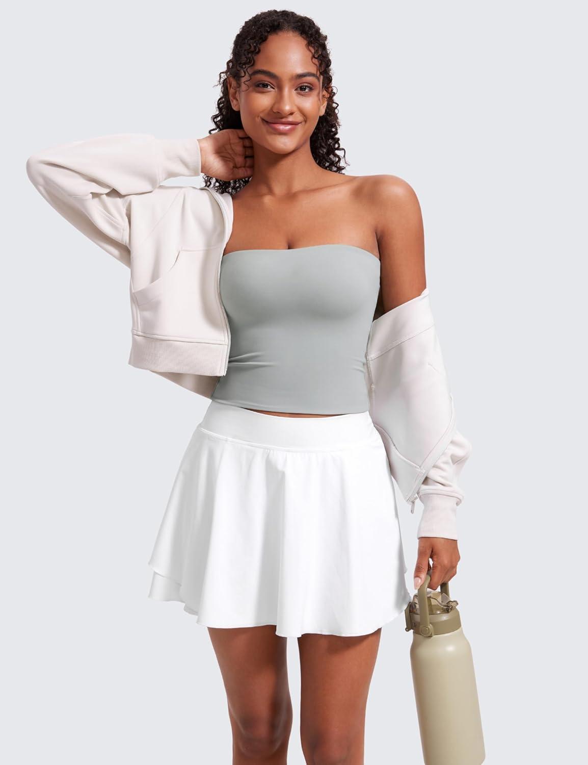 imageCRZ YOGA Butterluxe Double Lined Tube Tops for Women Going Out Casual Tank Bandeau Crop Strapless ShirtsSterling