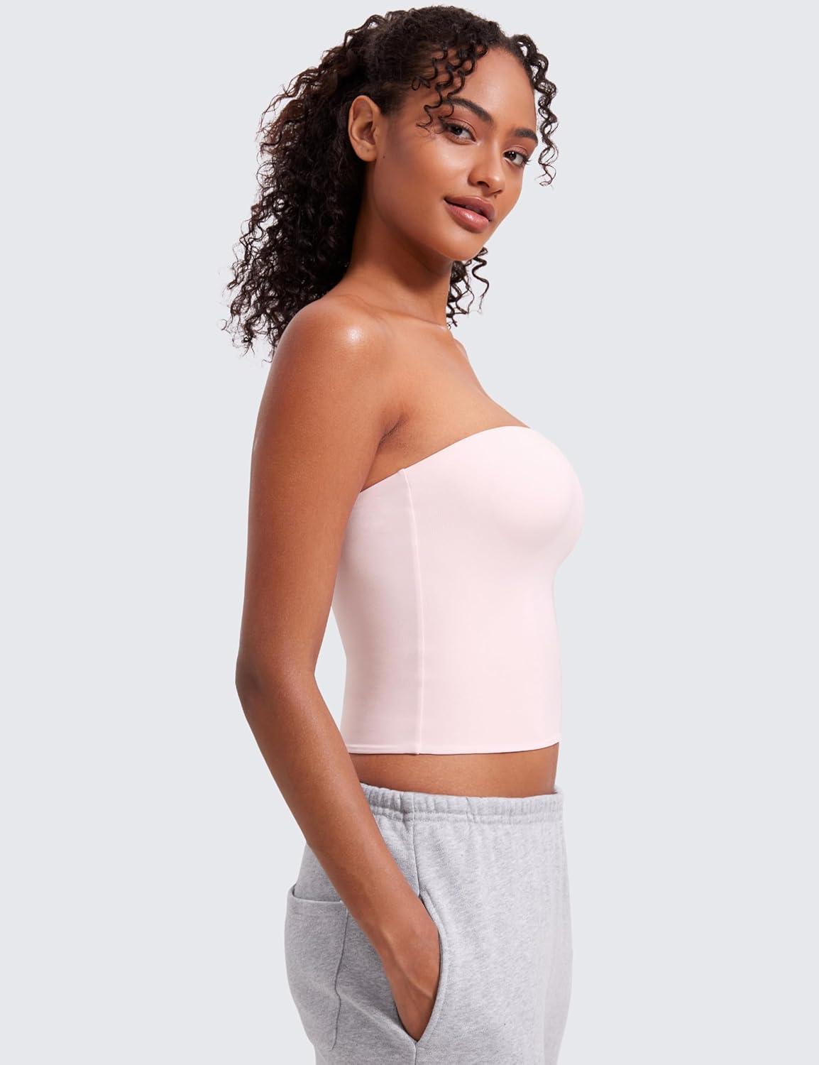 imageCRZ YOGA Butterluxe Double Lined Tube Tops for Women Going Out Casual Tank Bandeau Crop Strapless ShirtsStrawberry Pink