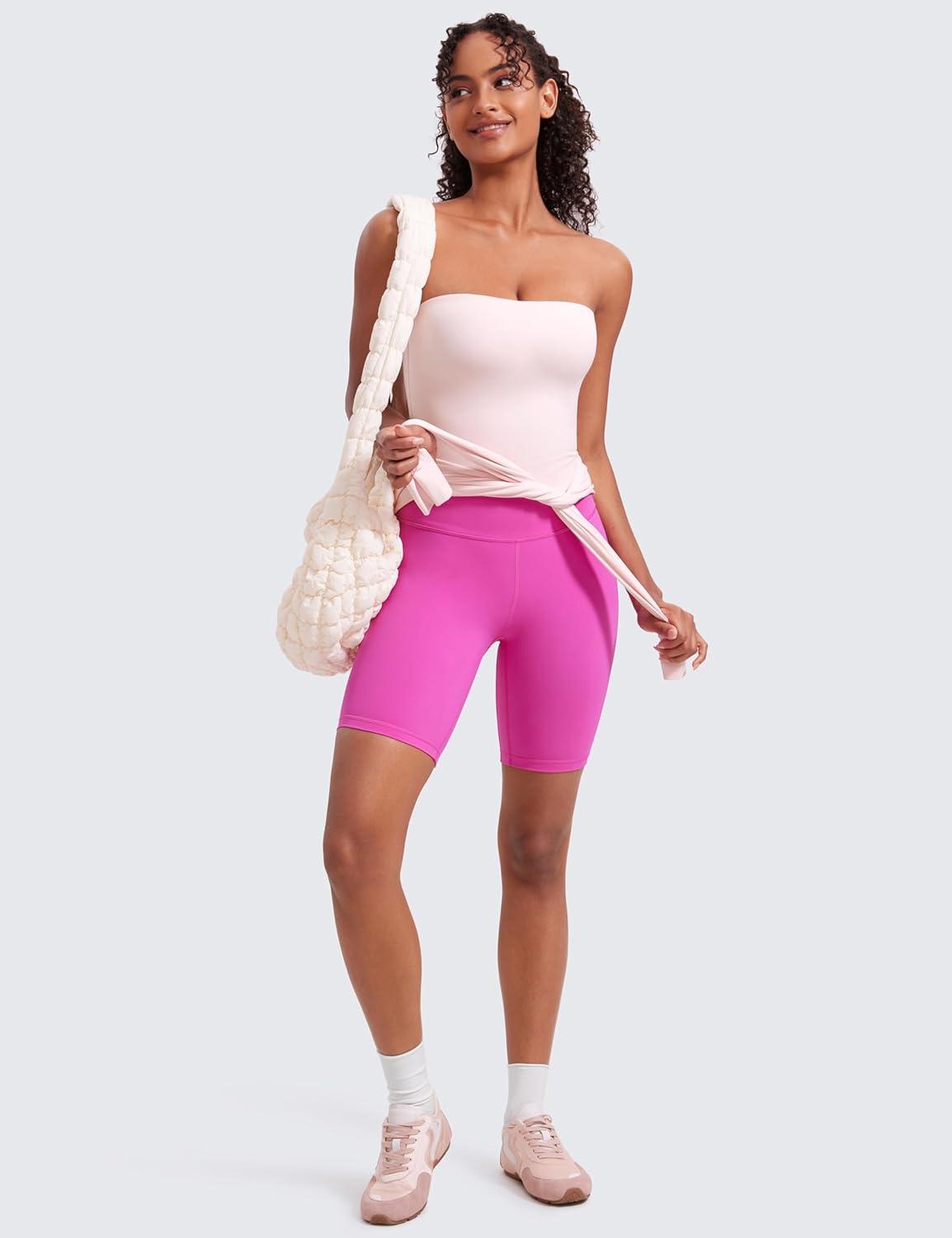 imageCRZ YOGA Butterluxe Double Lined Tube Tops for Women Going Out Casual Tank Bandeau Crop Strapless ShirtsStrawberry Pink