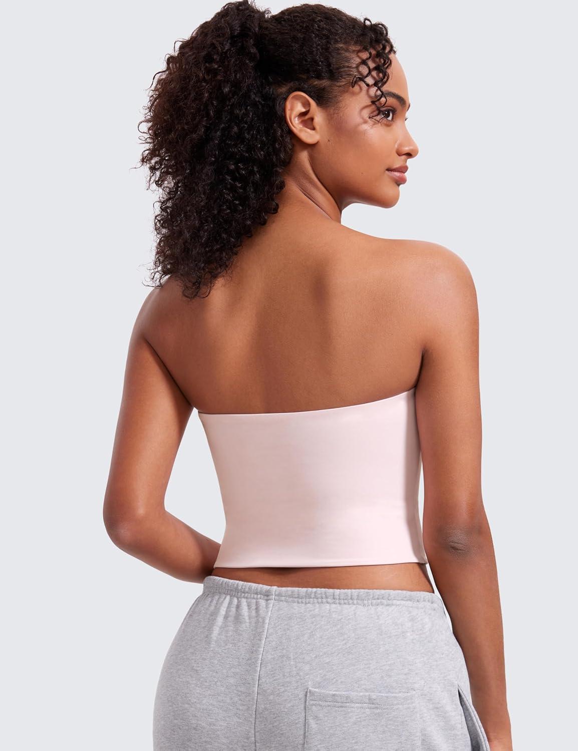 imageCRZ YOGA Butterluxe Double Lined Tube Tops for Women Going Out Casual Tank Bandeau Crop Strapless ShirtsStrawberry Pink