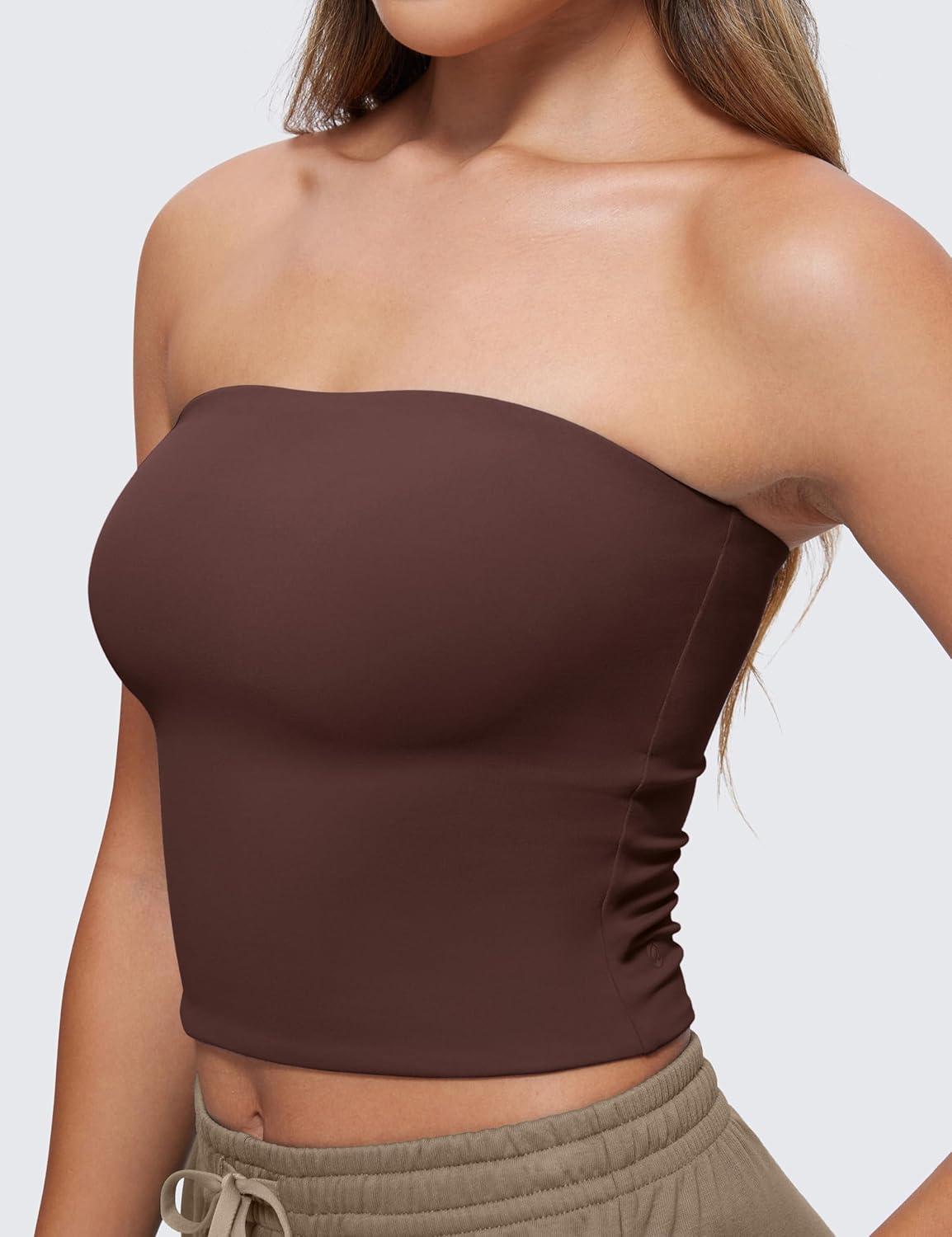 imageCRZ YOGA Butterluxe Double Lined Tube Tops for Women Going Out Casual Tank Bandeau Crop Strapless ShirtsTaupe