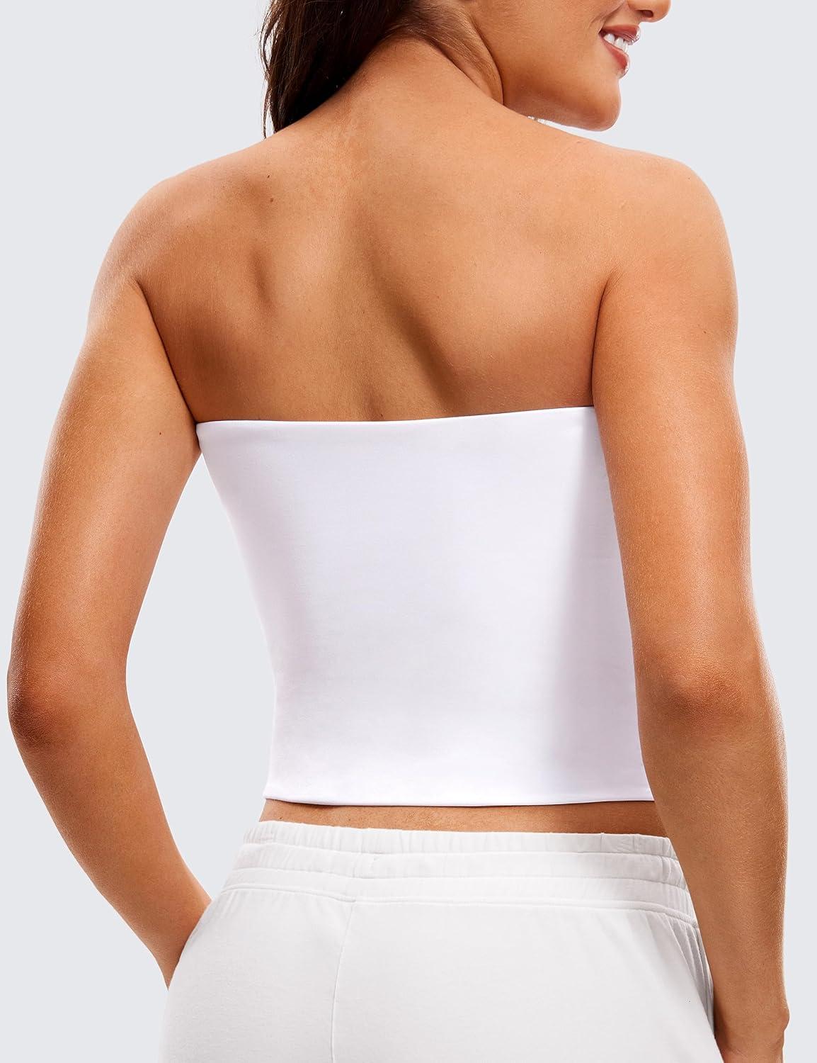 imageCRZ YOGA Butterluxe Double Lined Tube Tops for Women Going Out Casual Tank Bandeau Crop Strapless ShirtsWhite