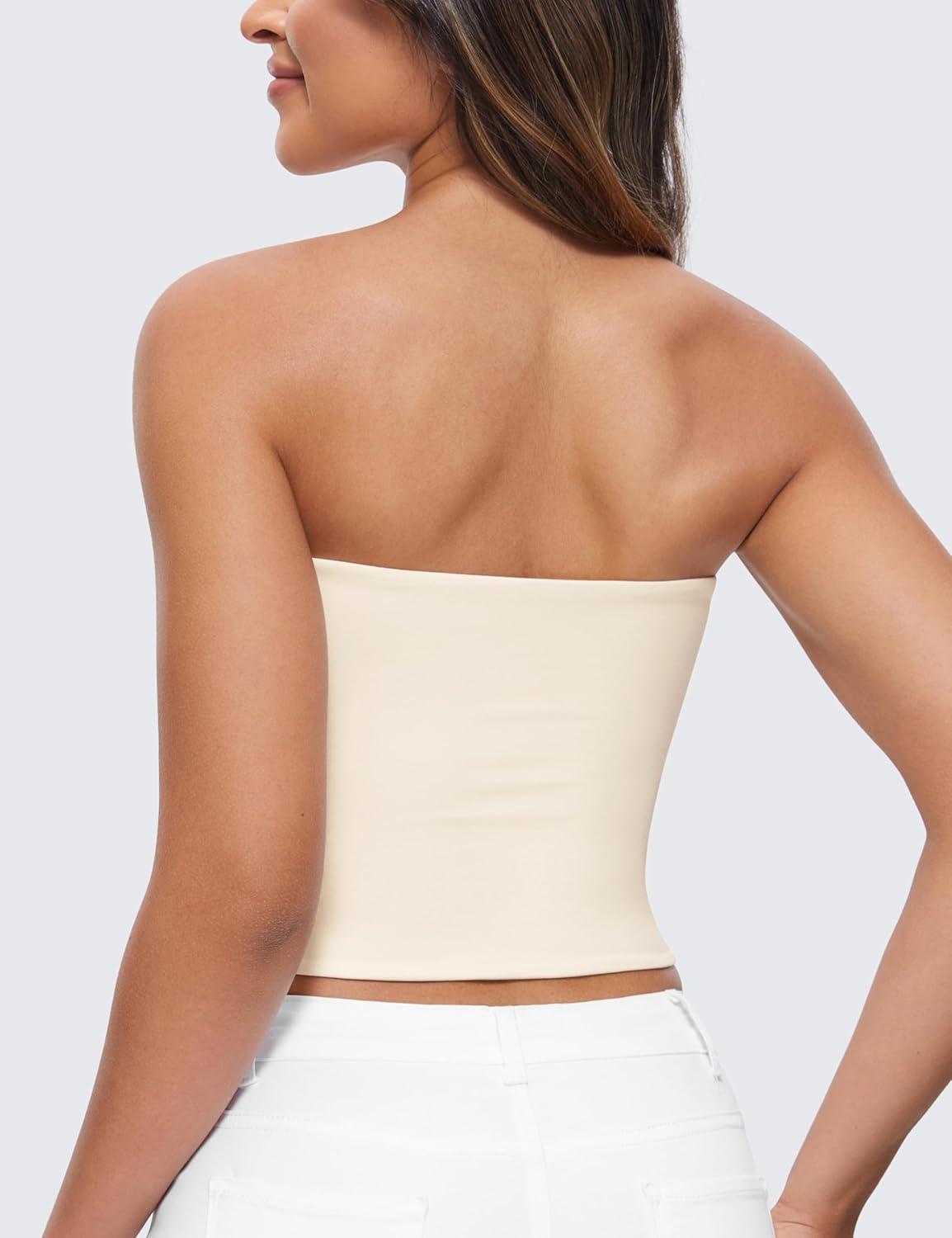 imageCRZ YOGA Butterluxe Double Lined Tube Tops for Women Going Out Casual Tank Bandeau Crop Strapless ShirtsWhite Apricot