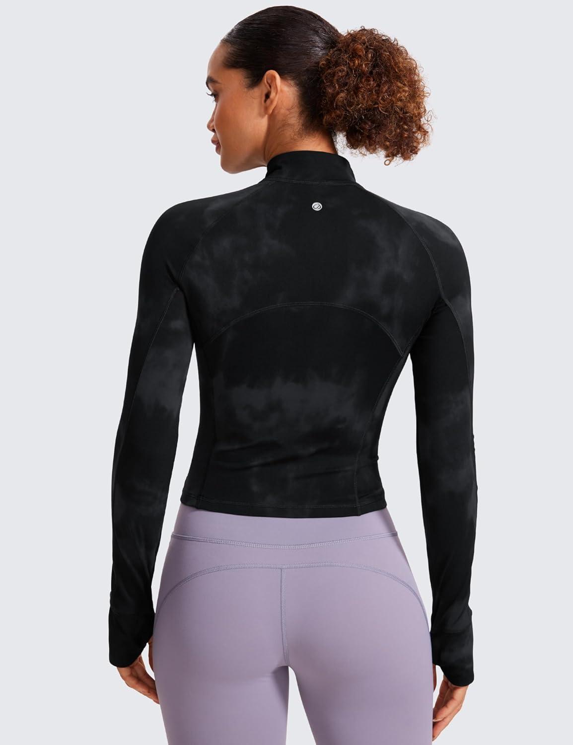 imageCRZ YOGA Butterluxe Half Zip Long Sleeve Shirts for Women Workout Athletic Yoga Tops Crop Collared Quarter Zipper TShirtBlack Tie Dye Flowers