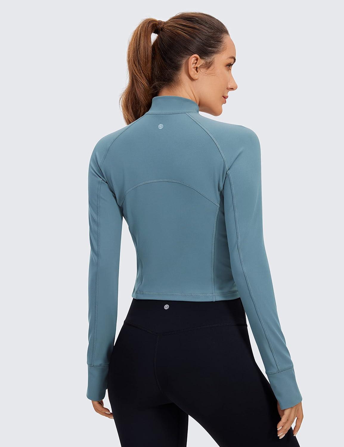 imageCRZ YOGA Butterluxe Half Zip Long Sleeve Shirts for Women Workout Athletic Yoga Tops Crop Collared Quarter Zipper TShirtBlue Ashes