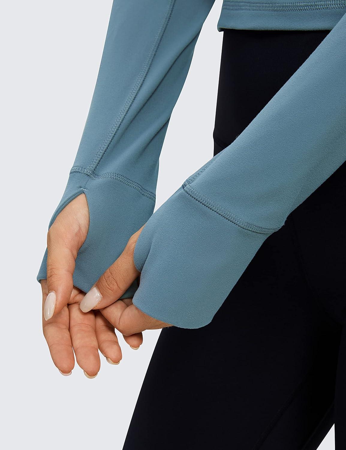 imageCRZ YOGA Butterluxe Half Zip Long Sleeve Shirts for Women Workout Athletic Yoga Tops Crop Collared Quarter Zipper TShirtBlue Ashes