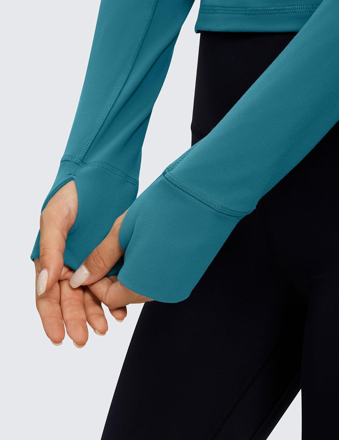 imageCRZ YOGA Butterluxe Half Zip Long Sleeve Shirts for Women Workout Athletic Yoga Tops Crop Collared Quarter Zipper TShirtBorealis Green