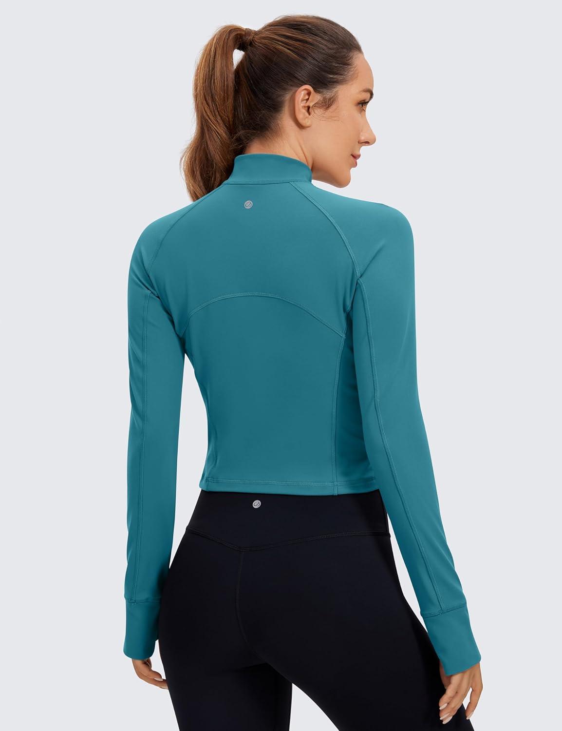 imageCRZ YOGA Butterluxe Half Zip Long Sleeve Shirts for Women Workout Athletic Yoga Tops Crop Collared Quarter Zipper TShirtBorealis Green